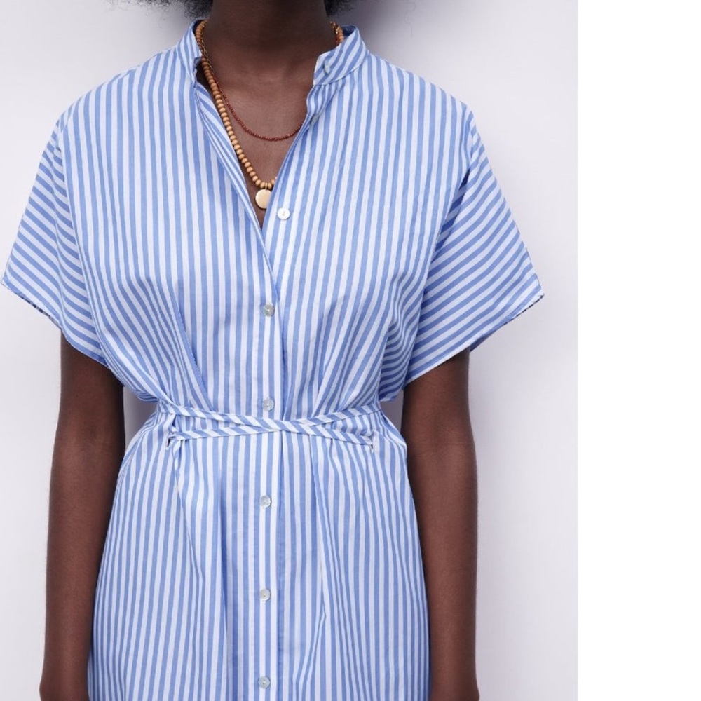 Zara Striped Midi Shirt Dress